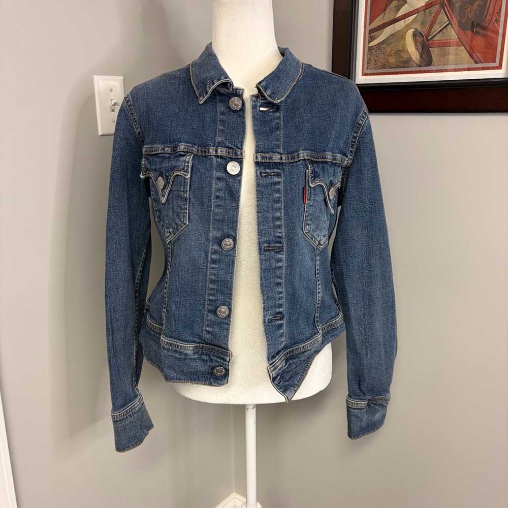 Levis Denim Trucker Jacket Large JR Medium Wash Blank Red Tab 0870 HP 019